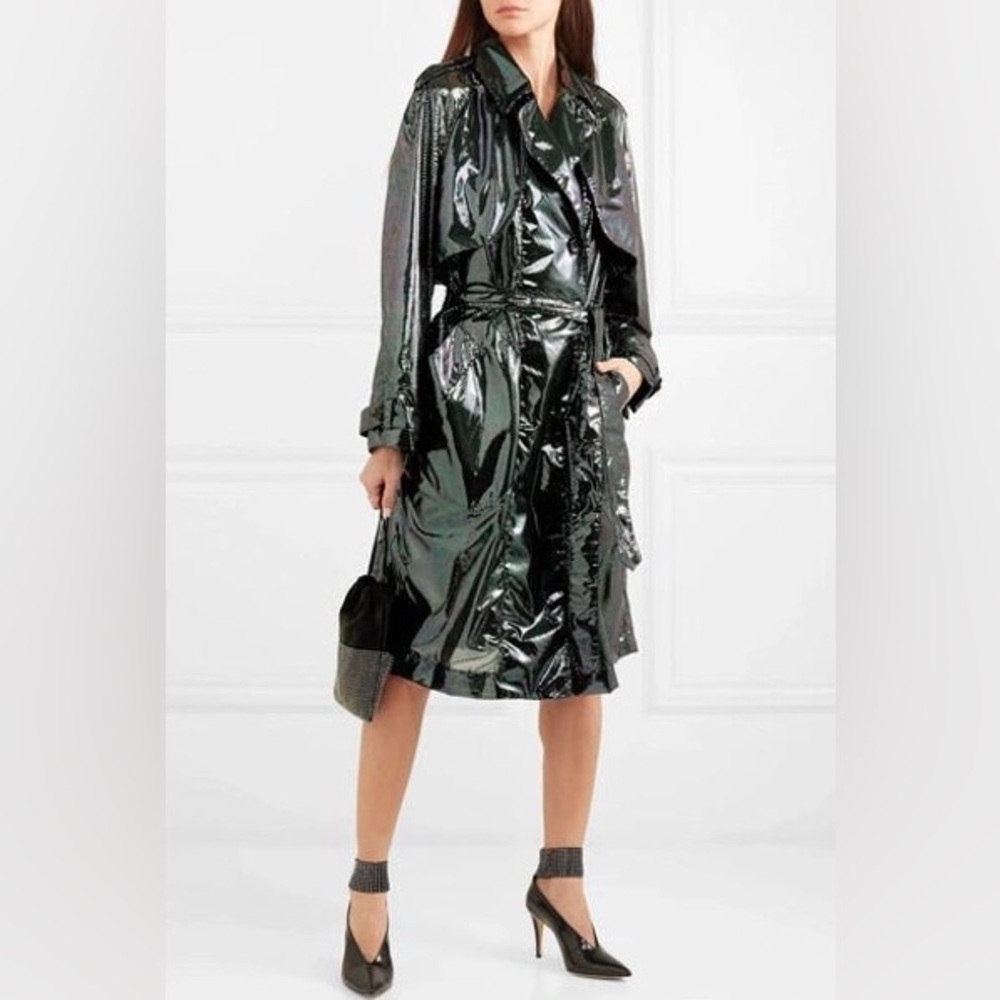 NWT Christopher Kane Double breasted Iridescent chiffon Trench Coat Black 10